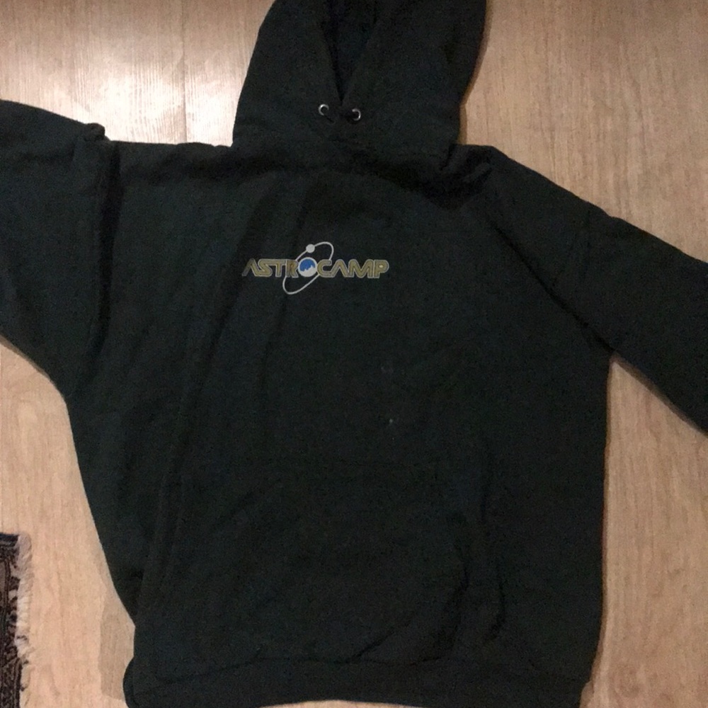 Astro camp hoodie. Dark green. Has a small stain
